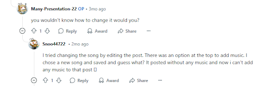Instagram post with the wrong song